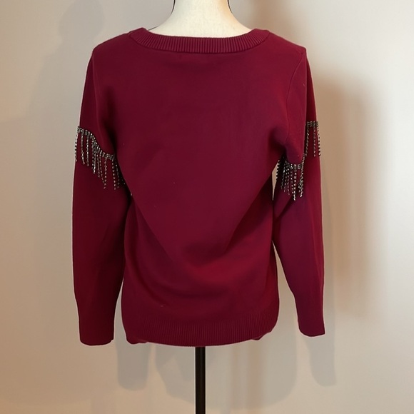 AlFANI Sweater SZ S Soft Scoop Neck Maroon in Color Jewel Accents on Arms - Picture 9 of 13